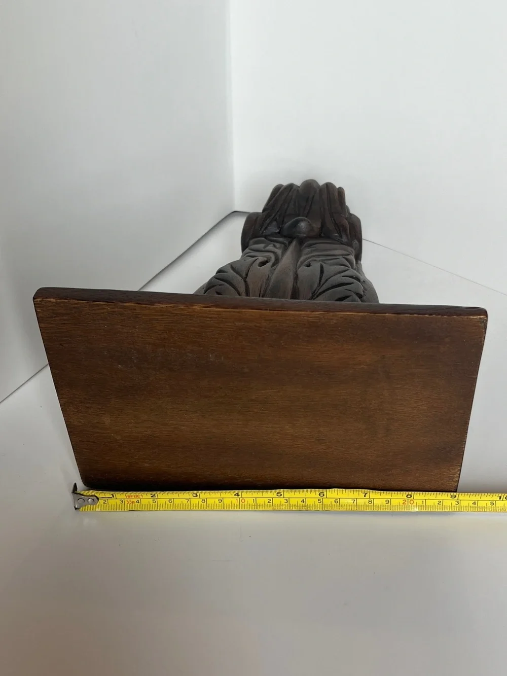 Solid Wood Dark Brown Wall Display Shelf Bracket - Classic Carved Accent